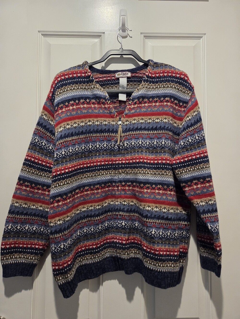 Tiara Woman Vintage Y2K Fair Isle Cottagecore Zip Up Cardigan Woman's 1X